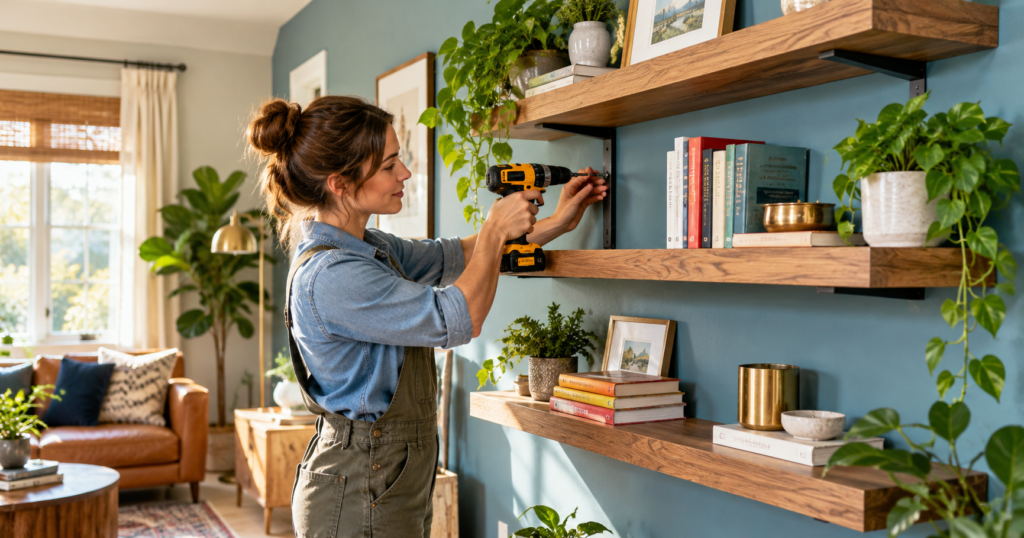 Illustrative photo of how to install floating shelves safely, a beginner diy guide