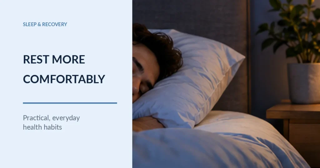 Sleeping adult resting on a pillow in a dim, softly lit bedroom
